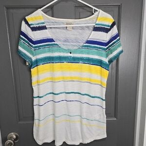 Lucky Brand White Blue Yellow Striped Top